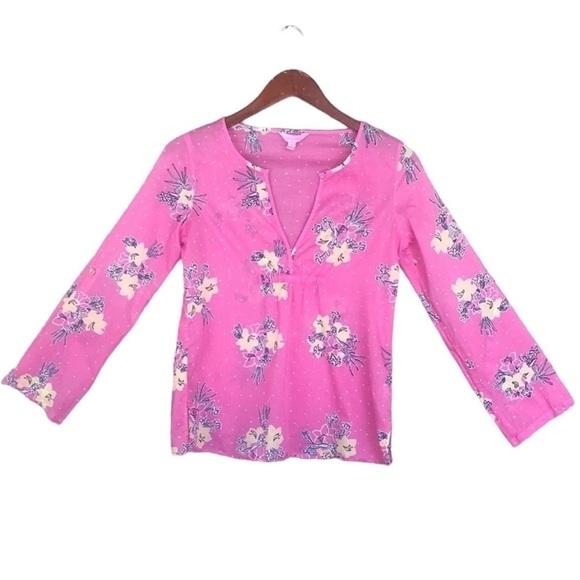 Lilly Pulitzer Hotty Pink Lady Loves Polka Dots Print Clementine Pullover Top - Picture 2 of 10